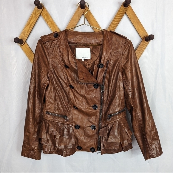 3.1 Phillip Lim Brown Leather Moto Jacket Size 4 - Picture 4 of 12